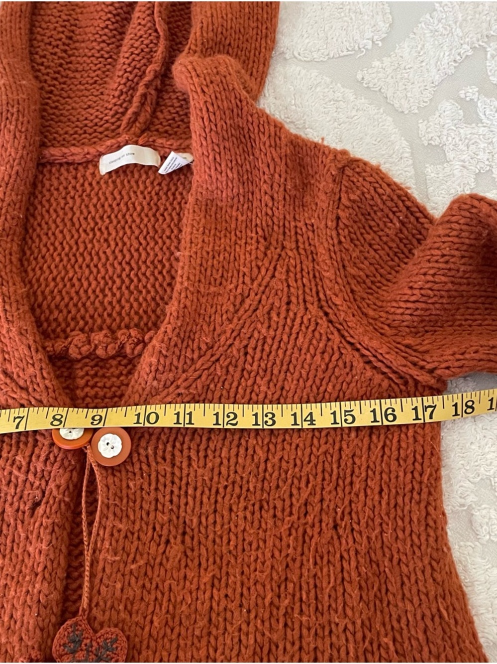 Anthropologie Hooded Chunky Knit Cropped Cardigan Rust Fall Colors Boho - Picture 15 of 16
